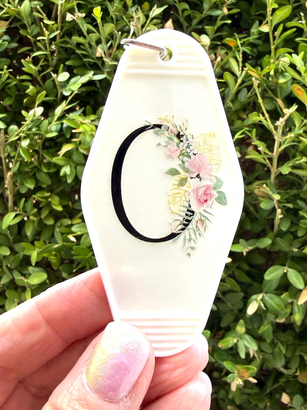 Vintage style motel key 3.5 keychain letter “O” initial floral gift idea